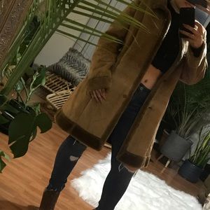 Alfani coffee suede faux fur trim coat